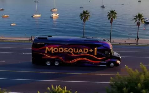 AI Video from prompt: Bus Driving down the highway .Boats and ocean in