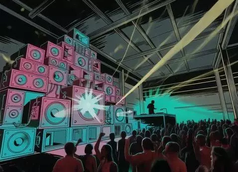 AI Video from prompt: pulsating Underground warehouse, urban DJ party 