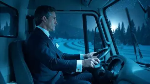 AI Video from prompt: A man is driving a truck  The man is wearing a b