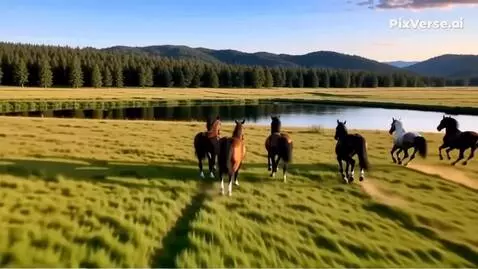 AI Video from prompt: horses gallop through beautiful meadows. the gra