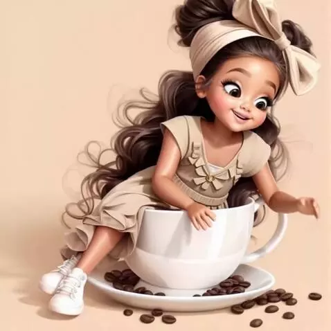 AI Video from prompt: The Girl smiles, stands up, takes a handful of c