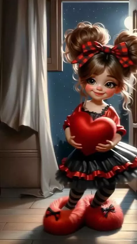 AI Video from prompt: The Girl smiles, dances and gives a heart