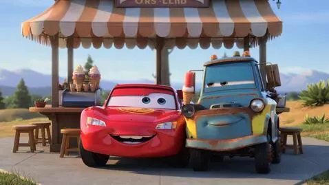 AI Video from prompt: Lightning McQueen (Chaqmoq Makveyn) is sitting w