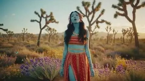 AI Video from prompt: A beautiful slim young woman with blue skin, she