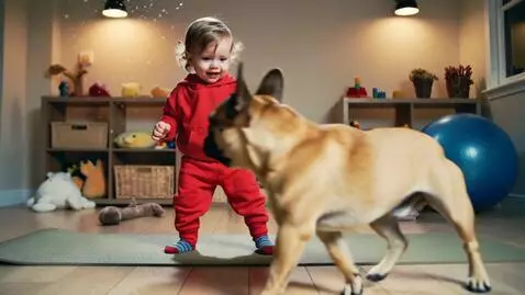 AI Video from prompt: Funny short video. A small child tries to exerci