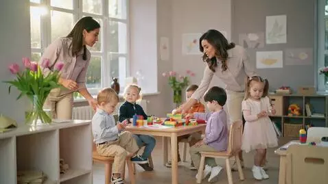 AI Video from prompt: Cinematic 4k video, a cozy modern kindergarten i