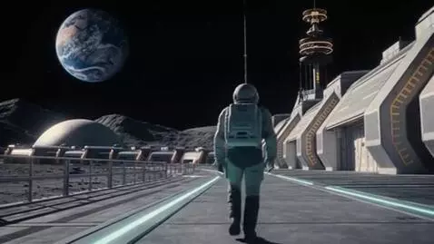 AI Video from prompt: Astronaut walking in cities built on the lunar s