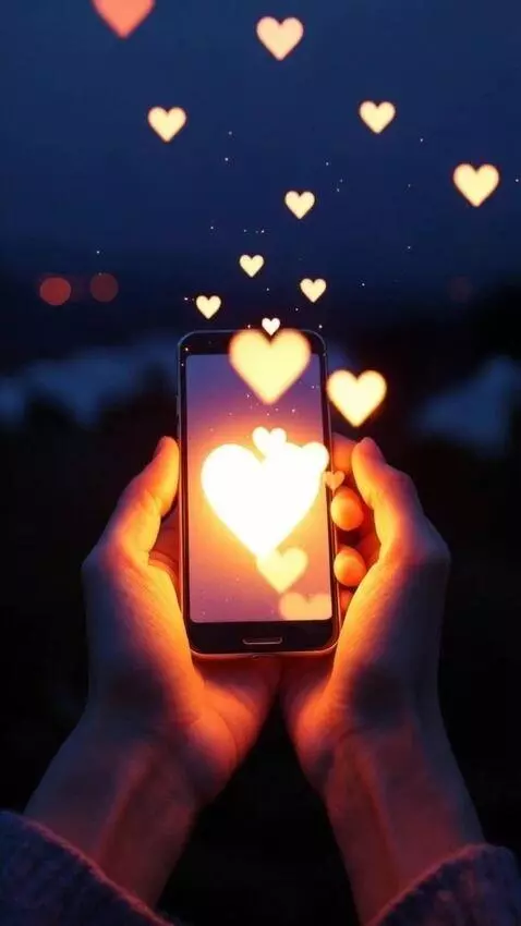 AI Video from prompt: Hearts bounce off of the phone and I go the air 