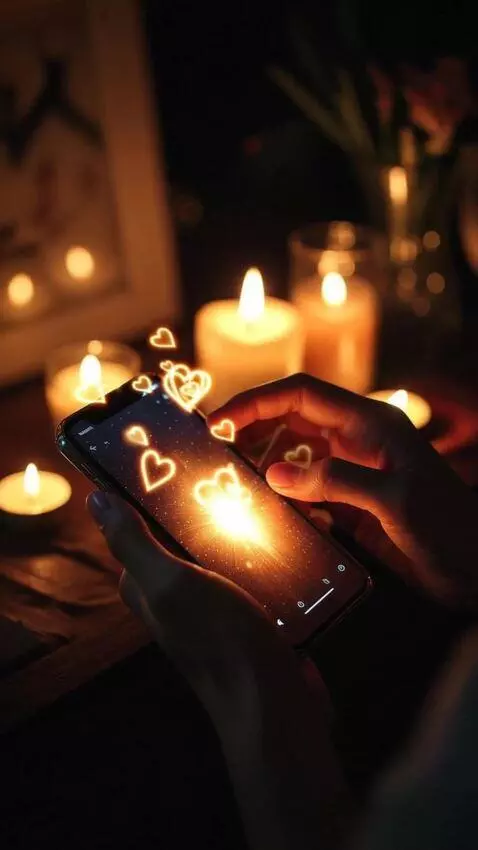 AI Video from prompt: Hearts bounce off of the phone and I go the air 