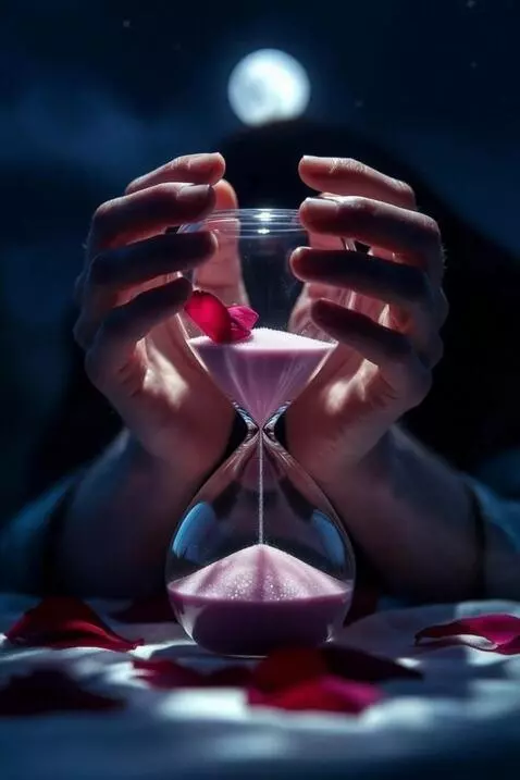 AI Video from prompt: Sand pours gently in this hour glass as the hand