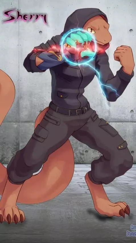 AI Video from prompt: Female Argonian lizard her powers building up ge