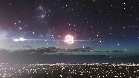 AI Video from prompt: A starry night with shooting stars and an explos