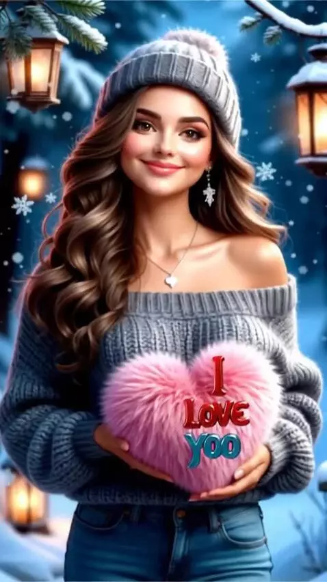 AI Video from prompt: The Girl walks, smiles and holds out her heart