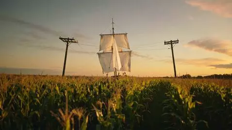 AI Video from prompt: summer sunset over corn field with telephone pol