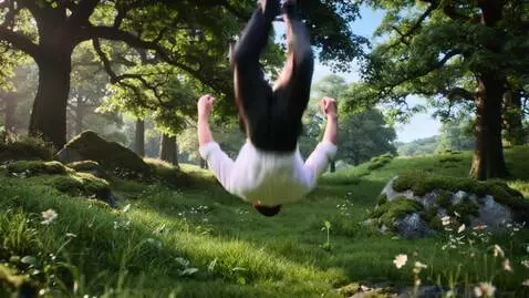 AI Video from prompt: A handsome, strong man with blue eyes flips over