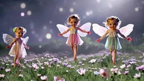 AI Video from prompt: Three cute tiny fairies with soft glowing skin, 