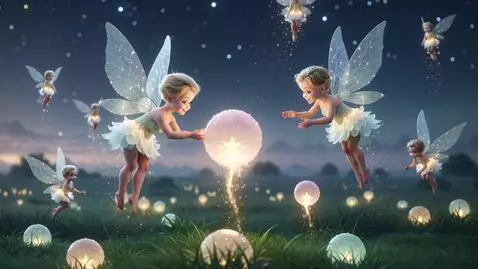 AI Video from prompt: Small adorable fairies made of soft glowing ligh