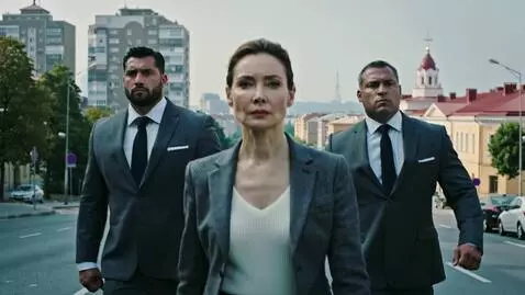 AI Video from prompt: She walks forward against the backdrop of the ci