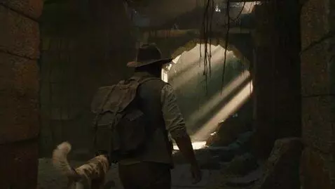 AI Video from prompt: An adventurer searches ancient ruins with his do