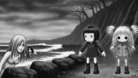 AI Video from prompt: The art is black and white, dark, anime-style. T