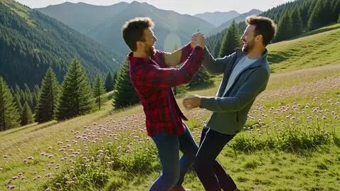 AI Video from prompt: Two friends met in the mountains and started wre