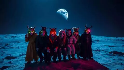 AI Video from prompt: Friendly masked people, smiling, planet earth in