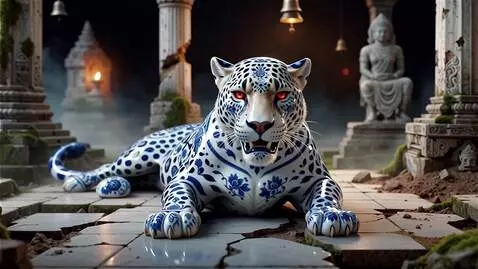 AI Video from prompt: hyperrealistic leopard lies, majestic roaring bi