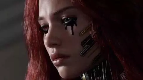 AI Video from prompt: Photorealism. The face of a young female android