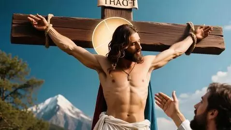 AI Video from prompt: Jesus hanging on the cross speaking to God