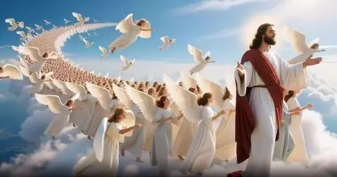 AI Video from prompt: Now have all the angels line up on the left and 