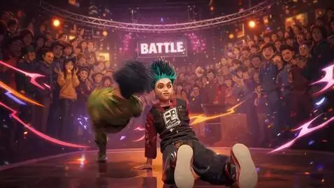 AI Video from prompt: A stylish young guy in baggy streetwear steps on