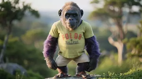 AI Video from prompt: Ultra-realistic adult gorilla, bright purple fur