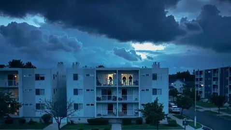 AI Video from prompt: Evening, a residential area with apartment build