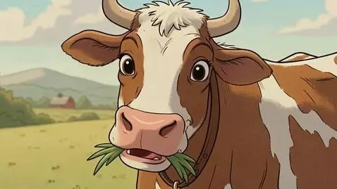 AI Video from prompt: Cow is cute, very happy and singing. "Moo! Moo!"