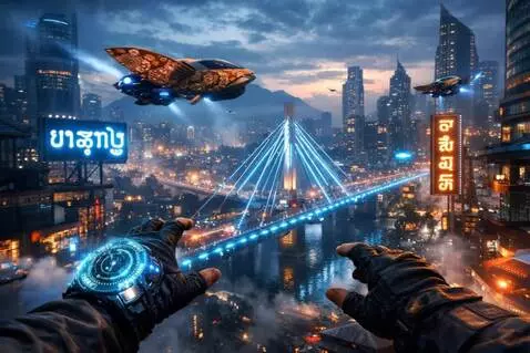 AI Video from prompt: A cinematic POV shot of a time traveler standing