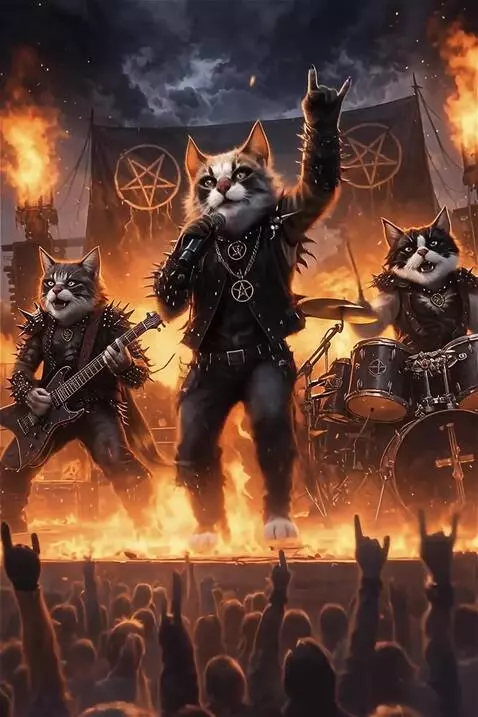 AI Video from prompt: Three cowboy cats play rock and roll in the styl