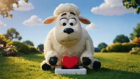 AI Video from prompt: A funny cartoon sheep is sitting on the lawn. Be