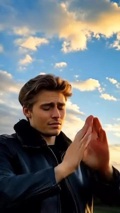 AI Video from prompt: the guy folds his hands in prayer and sadly look