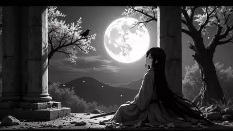 AI Video from prompt: A poetic cinematic anime scene in black and whit
