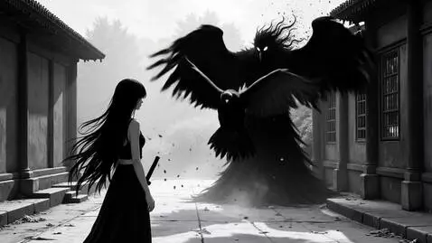 AI Video from prompt: A poetic cinematic anime scene in black and whit