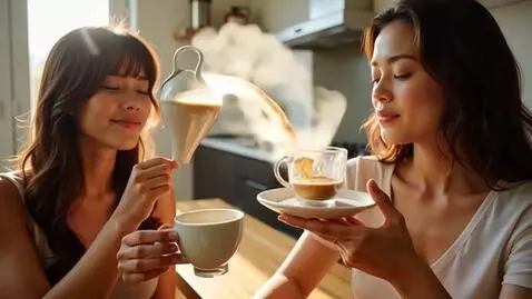 AI Video from prompt: Two women drink coffee in the kitchen. A pair of