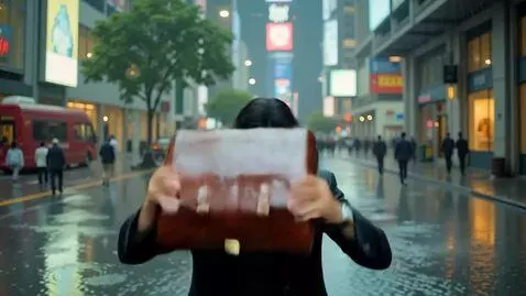 AI Video from prompt: A downpour. A man runs across the square, hiding