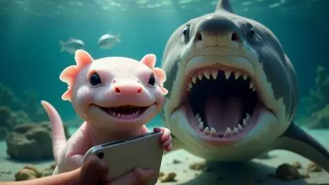 AI Video from prompt: A hyper-realistic, adorable, soft-pink axolotl t