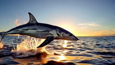 AI Video from prompt: Ultra HD slow-motion video of wild dolphins leap