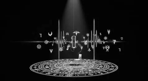 AI Video from prompt: "Vintage microphone surrounded by mystical symbo