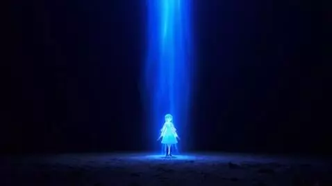 AI Video from prompt: blue glowing light descends from the sky and tur