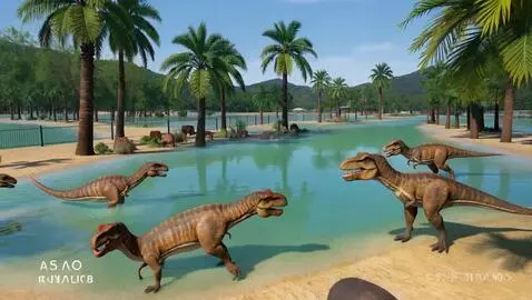 AI Video from prompt: Different kinds of dancing dinosaurs around a cr