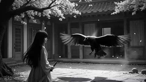 AI Video from prompt: A poetic cinematic anime scene in black and whit