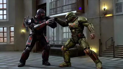 AI Video from prompt: Space Marine Uppercutting An Alien