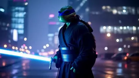 AI Video from prompt: Ninja Turtle Jedi lightsaber